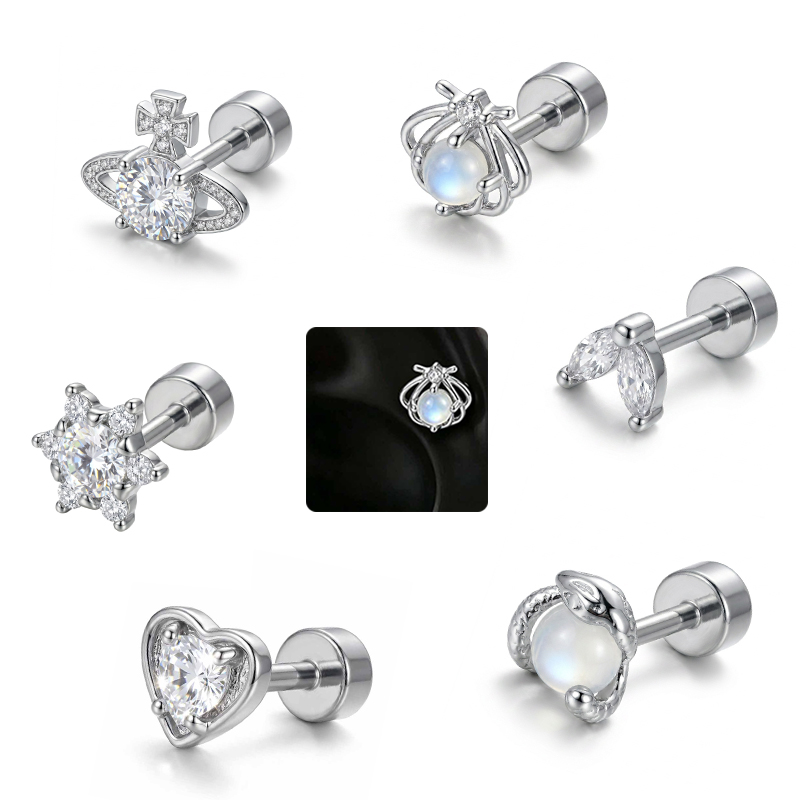 Tragus Flat Back - 1PC Hypoallergenic Cartilage Earring Women Stainless