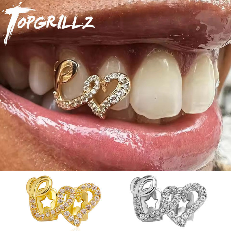 Body Jewelry Men - TOPGRILLZ Double Heart Teeth Caps for