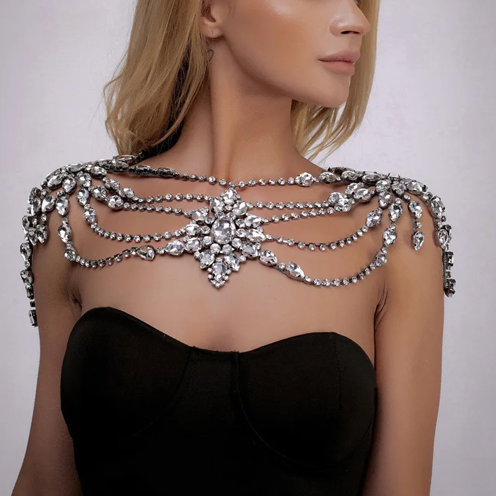 Body Jewelry Necklace - Boho Crystal Bridal Shoulder Chain Necklace