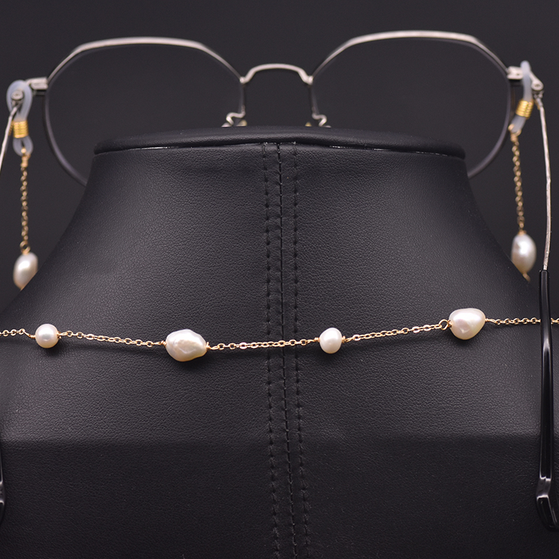 Body Jewelry Necklace - GLSEEVO Natural Baroque Pearl Glasses Chain