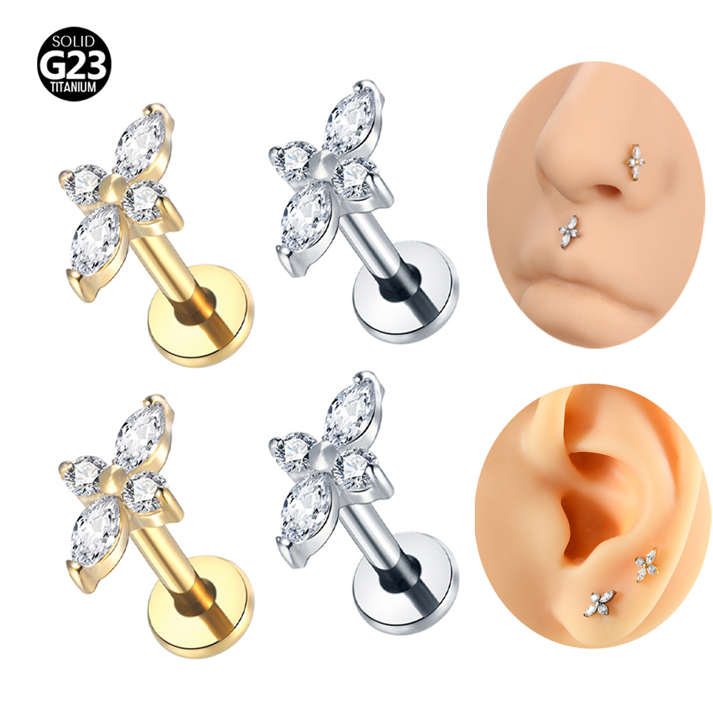 Tragus Flat Back - 1PC G23 Titanium Labret Piercing Jewelry