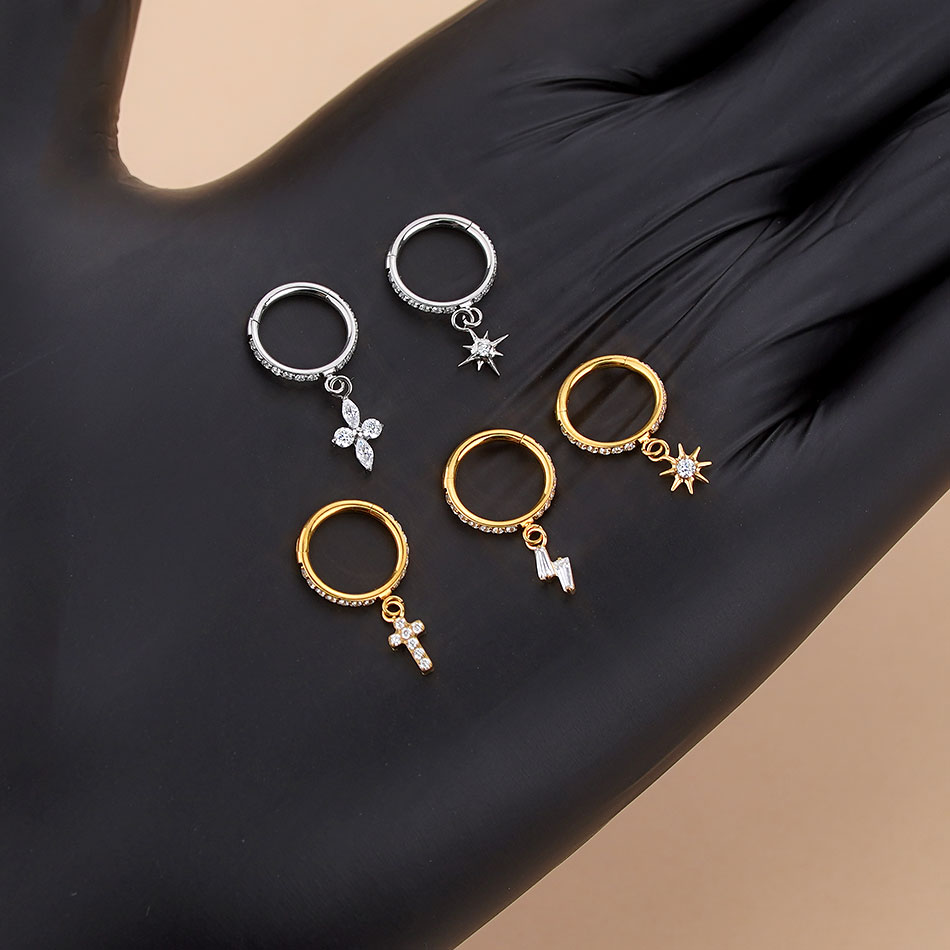 5Pcs Titanium Zircon Hoop Earr - Body Jewelry Trend ulasan dan harga