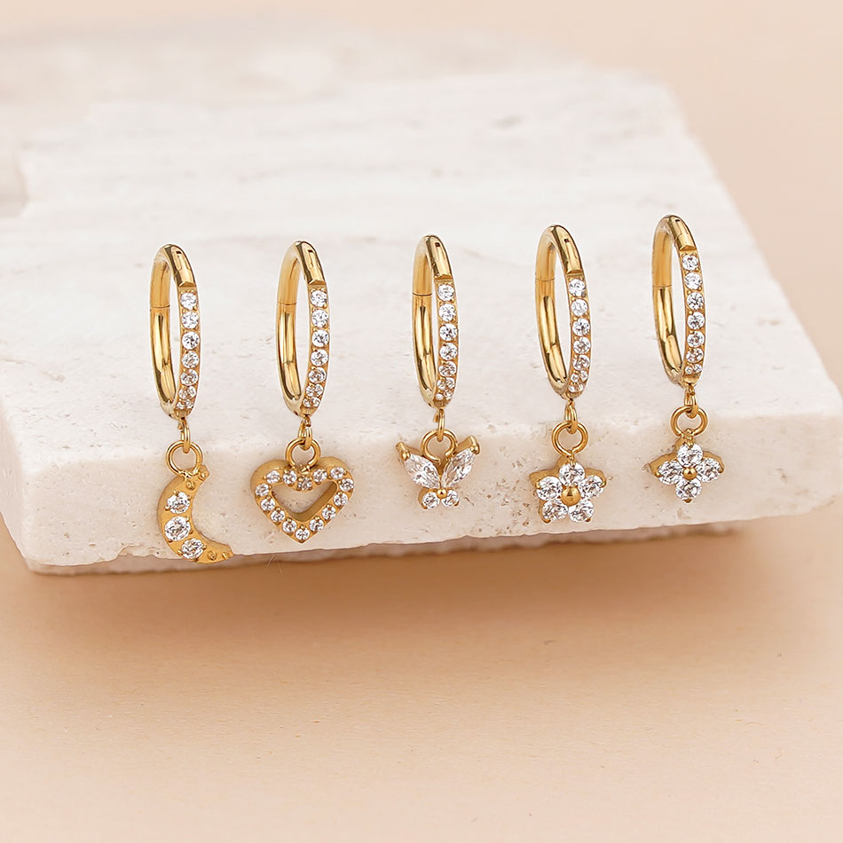 5Pcs Titanium Zircon Hoop Earr - Body Jewelry Trend ulasan dan harga
