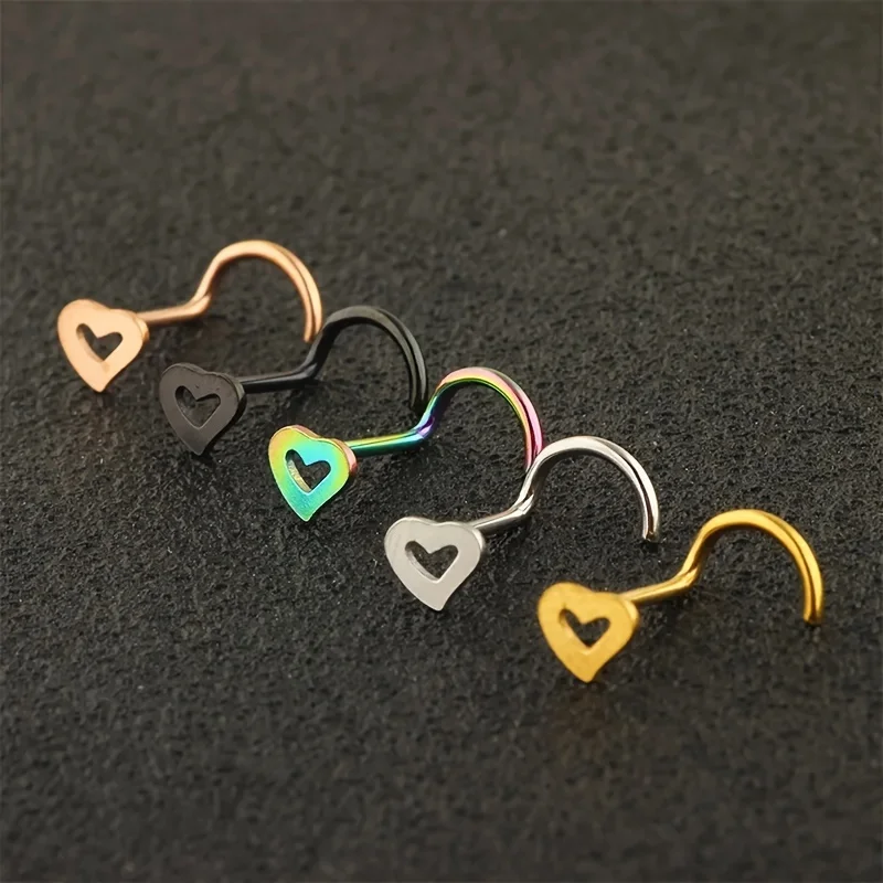 5pcs Hollow Heart Nose Stud Se - Nostril Screw Pin ulasan dan harga