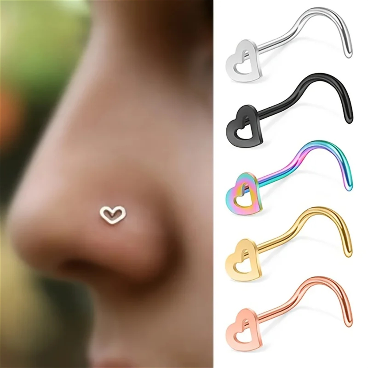 5pcs Fashion Hollow Heart Stai - Nostril Screw Pin ulasan dan harga