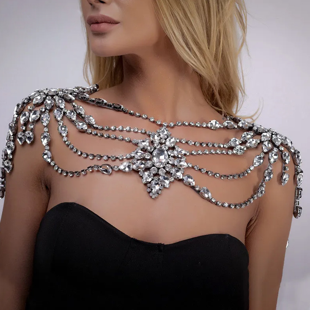 Boho Crystal Bridal Shoulder C - Body Jewelry Necklace ulasan dan harga