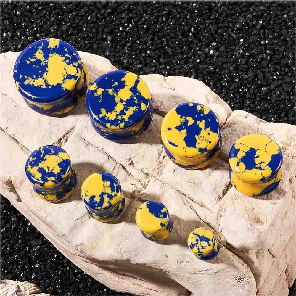 Stone Ear Gauges Plugs Saddle  - Yellow Body Jewelry ulasan dan harga