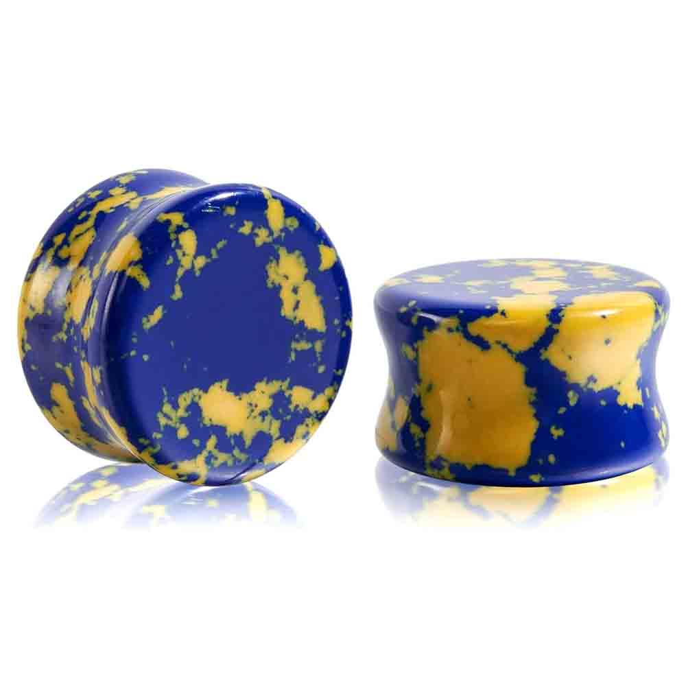 Stone Ear Gauges Plugs Saddle  - Yellow Body Jewelry ulasan dan harga
