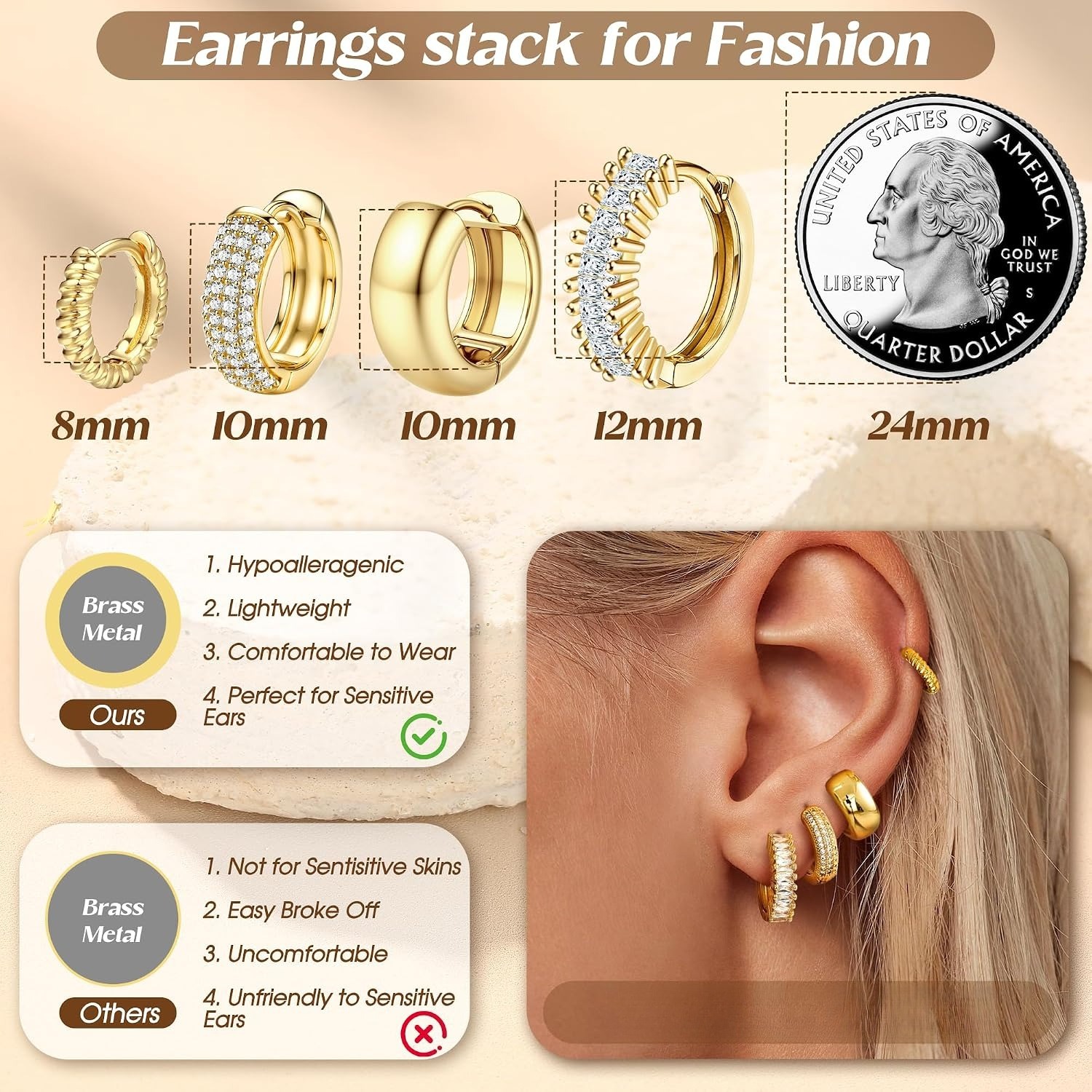 ORAZIO 4Pairs 14K Gold Plated  - Body Jewelry Trend ulasan dan harga