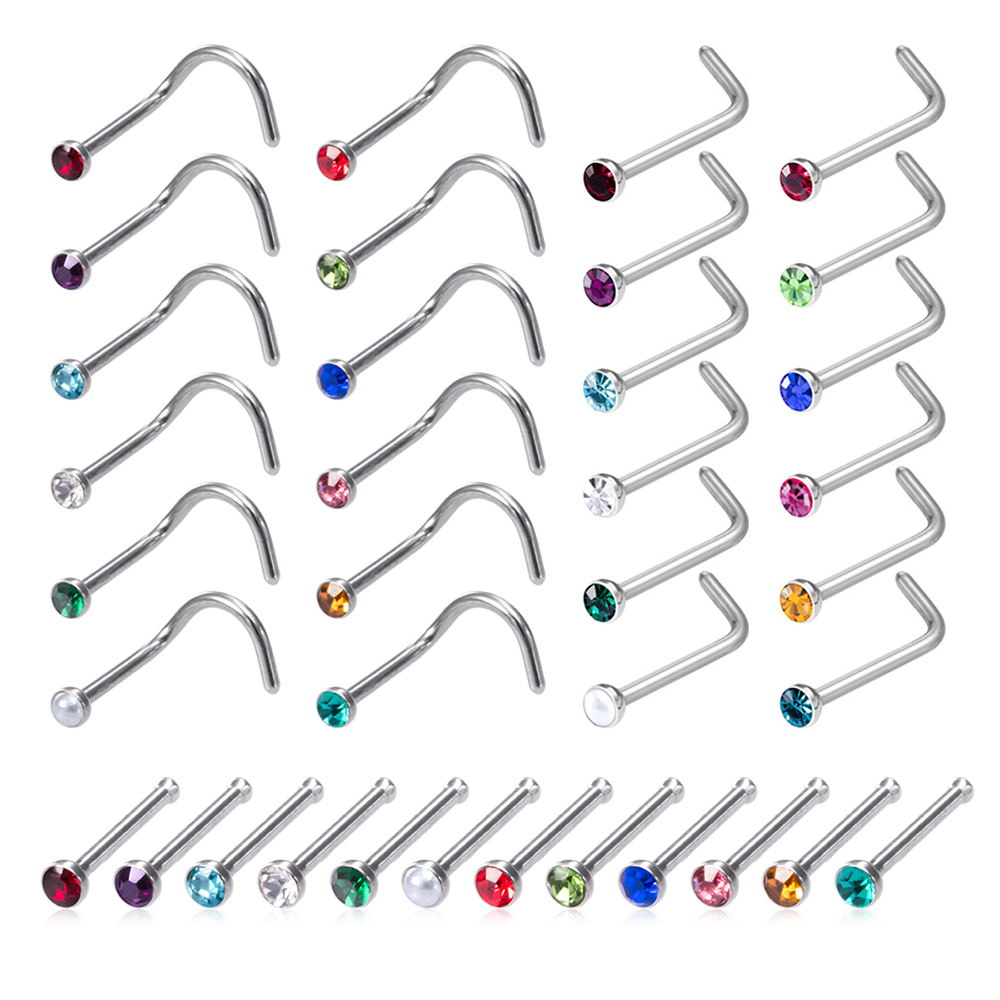 12PCS Birthstone CZ Nose Stud  - Nostril Screw Pin ulasan dan harga