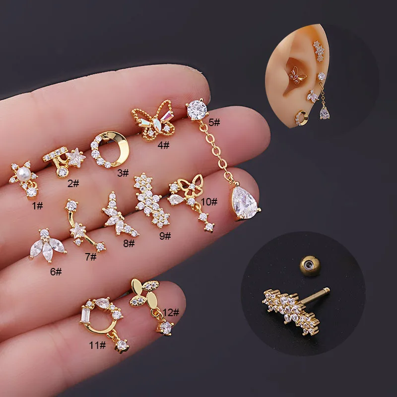 16G Tragus Helix Conch Piercin - Tragus Flat Back ulasan dan harga