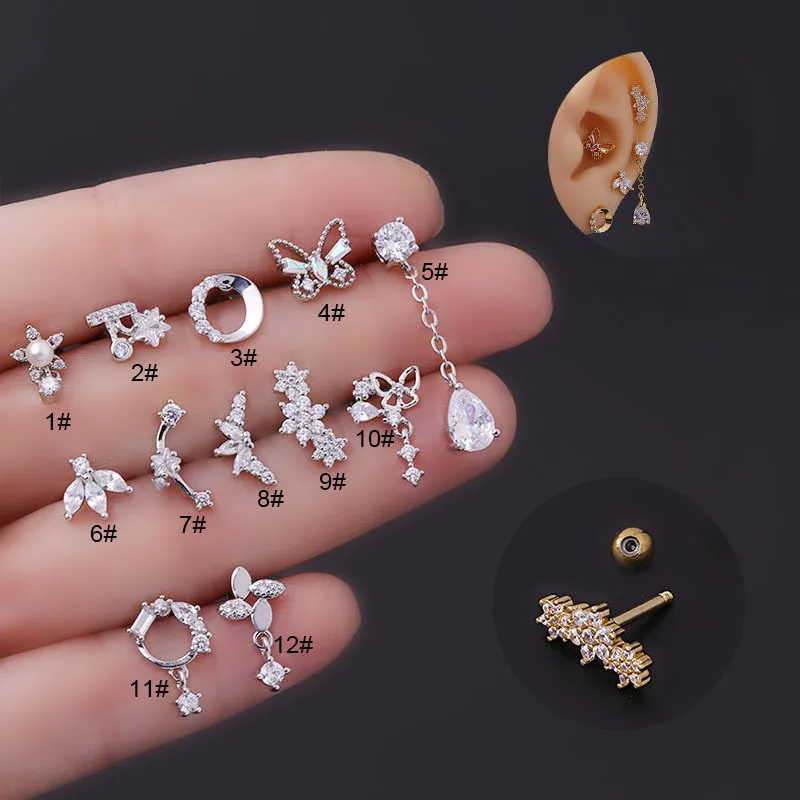 16G Tragus Helix Conch Piercin - Tragus Flat Back ulasan dan harga